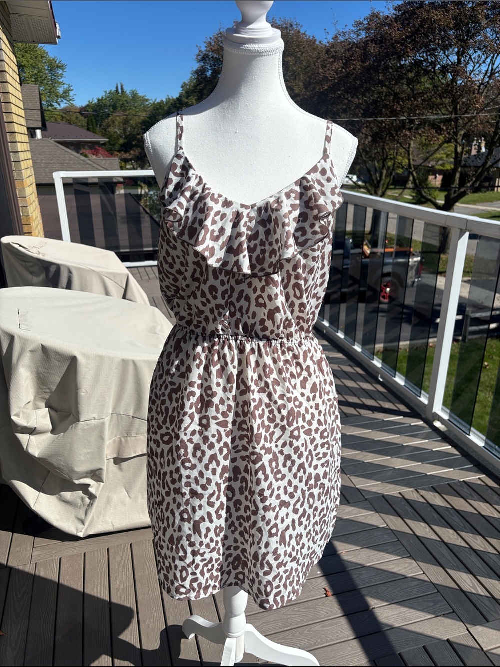 Kismet Brown and White Leopard Ruffle Mini Dress